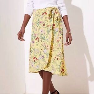 LOFT Floral Wrap Skirt Sunshine Yellow NWT 8 Petite Cottagecore Beach Flowy Easy